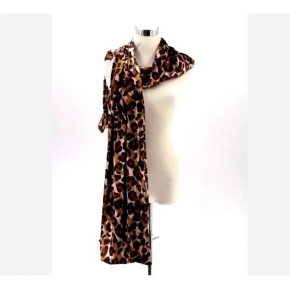 ECHO NEW YORK leopard animal print velvet tubular women's scarf wrap - BROWN